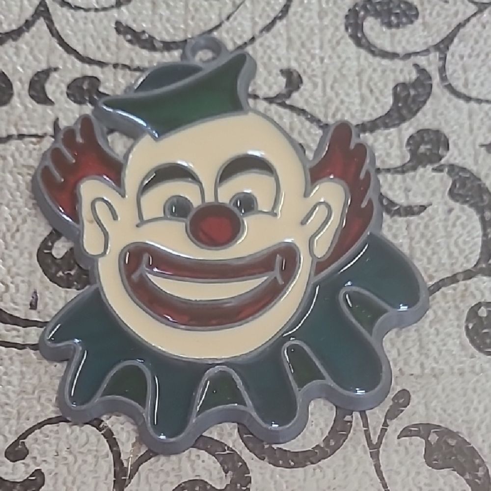 Clown Face Suncatcher Green and Red Accents